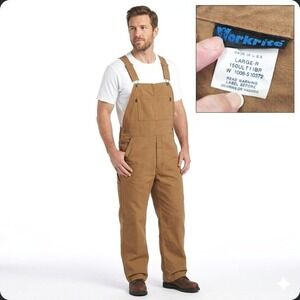 Workrite Overalls Mens Large Brown Flame Resistant FR Duck Canvas Workwear Cargo